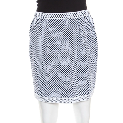 Pre-owned Chanel Navy Blue And White Jacquard Knit Mini Skirt S In Multicolor