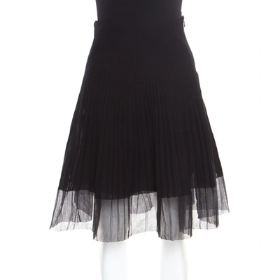 Pre-owned Dior Black Cotton Pleated Sheer Hem Detail Flared Midi Skirt M