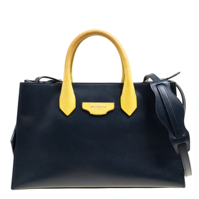 Pre-owned Balenciaga Blue/yellow Leather Work S Top Handle Bag
