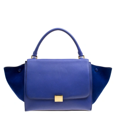 Pre-owned Celine Blue Leather And Suede Medium Trapeze Bag