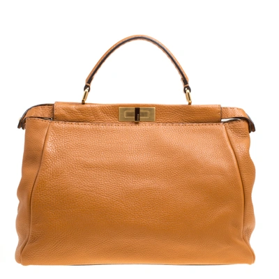 Pre-owned Fendi Brown Selleria Leather Large Peekaboo Top Handle Bag
