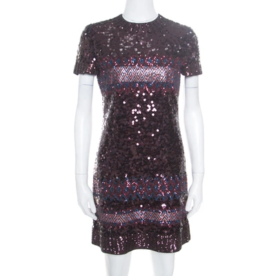 Pre-owned Dior Multicolor Aztec Sequin Embellished Short Sleeve Dress S