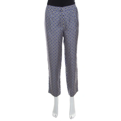 Pre-owned Dior Multicolor Geometric Printed Silk Pants M In Blue