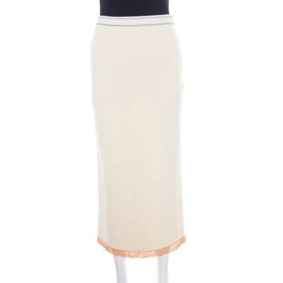 Pre-owned Sonia Rykiel Cream Knit Contrast Hem Detail Midi Skirt S