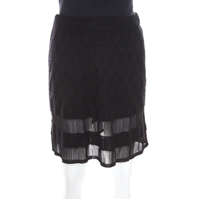 Pre-owned M Missoni Checkerboard Wool Knit Mesh Paneled A Line Skirt S In Black