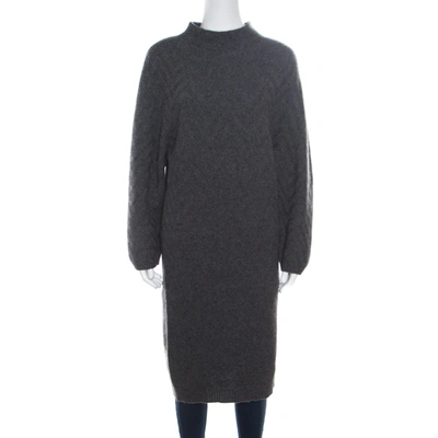 Pre-owned Fendi Grey Chevron Patterned Cashmere Knit High Neck Sweater Dress S