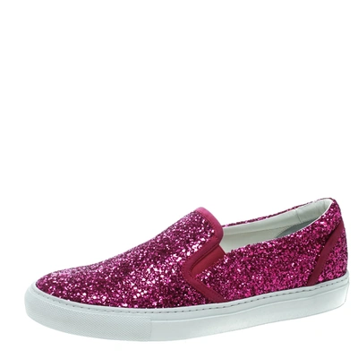 Pre-owned Dsquared2 Fuchsia Pink Coarse Glitter Slip On Sneakers Size 40
