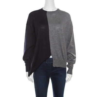 Pre-owned Celine Navy Blue And Grey Half And Half Sweater S
