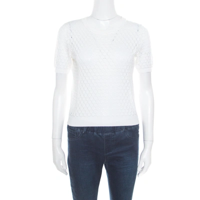 Pre-owned Marc Jacobs White Perforated Fish Scale Pattern Knit Crop Top S