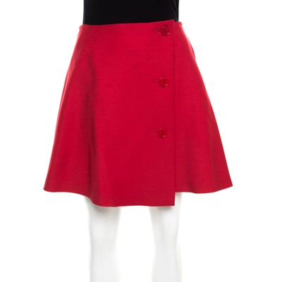 Pre-owned Dior Red Wool Pleated Wrap Mini Skirt S