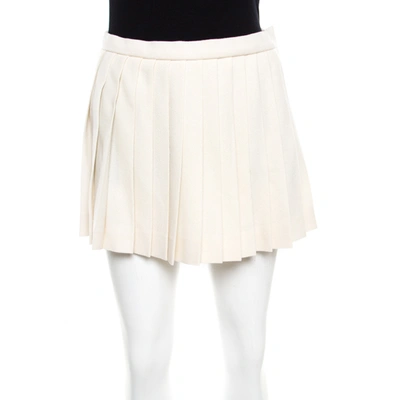 Pre-owned Alexander Mcqueen Ecru Fleece Wool Accordion Pleated Mini Skirt S In Cream