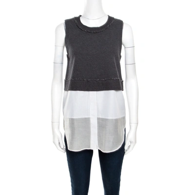 Pre-owned Derek Lam 10 Crosby  Grey And White Knit Striped Layered Sleeveless Blouse S