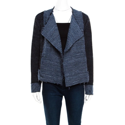 Pre-owned Derek Lam 10 Crosby  Navy Blue And Black Textured Raw Trim Detail Open Front Jacket S