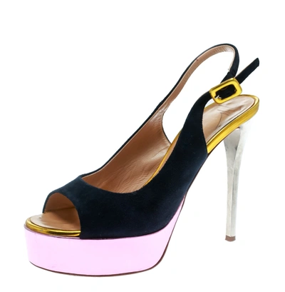 Pre-owned Giuseppe Zanotti Multicolor Suede And Leather Peep Toe Platform Slingback Sandals Size 36.5