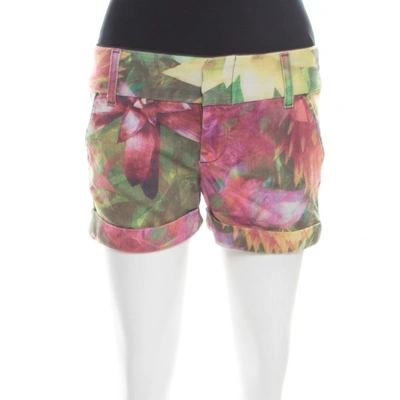 Pre-owned Alice And Olivia Multicolor Flower Printed Cotton Stretch Cuffed Hem Shorts Xs