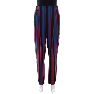 Pre-owned Diane Von Furstenberg Multicolor Striped Twill Elasticized Waist Soft Trousers M