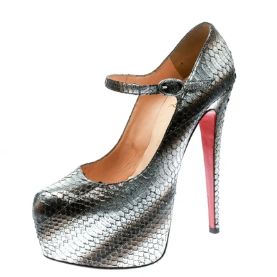 Pre-owned Christian Louboutin Metallic Silver Watersnake Daffodile Platform Pumps Size 38