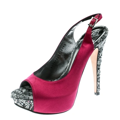 Pre-owned Gina Purple Satin Crystal Embellished Heel Peep Toe Slingback Sandals Size 37