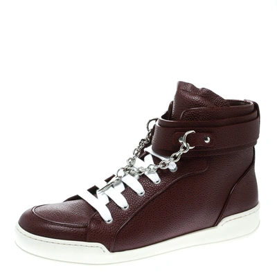 Pre-owned Dsquared2 Bordeaux Leather Lock And Key High Top Sneakers Size 44 In Burgundy