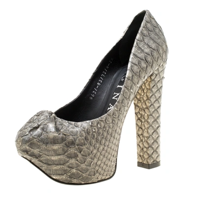 Pre-owned Gina Grey Python Leather Claire Hoodie Platform Pumps Size 36.5