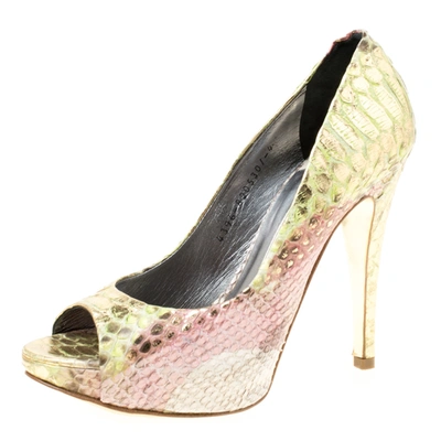 Pre-owned Gina Multicolor Python Peep Toe Platform Pumps Size 37