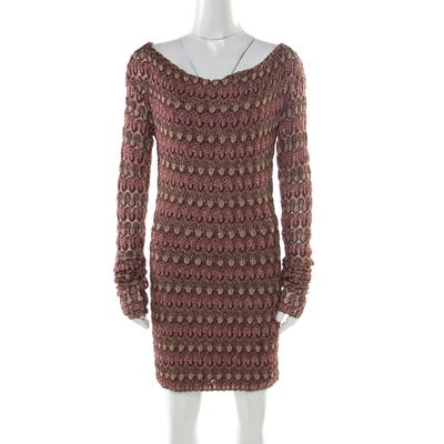 Pre-owned Missoni Burgundy Flame Patterned Knit Off Shoulder Knit Dress M