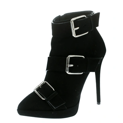 Pre-owned Giuseppe Zanotti Black Buckled Suede Platform Ankle Boots Size 37