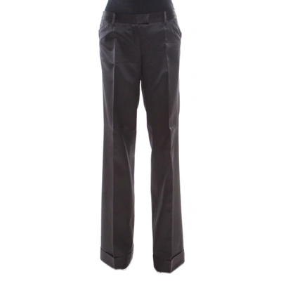 Pre-owned Barbara Bui Black Silk Wool Blend Pinstriped Wide Leg Trousers M