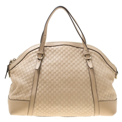 Pre-owned Gucci Beige Microssima Leather Medium Nice Top Handle Bag