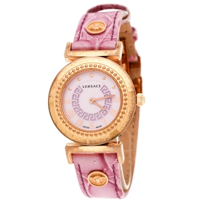 Pre-owned Versace Purple Gold Tone Stainless Steel Vanity P5q Women's Wristwatch 35 Mm
