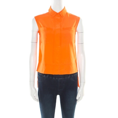 Pre-owned Diane Von Furstenberg Orange Silk Sleeveless High Low Lensley Shirt Xs