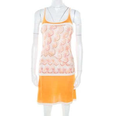 Pre-owned Missoni Orange Patterned Stretch Knit Paneled Tank Dress S