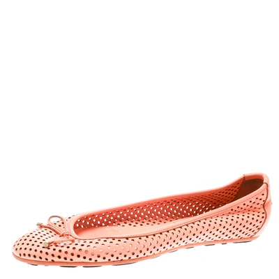 Pre-owned Jimmy Choo Neon Orange Perforated Leather Walsh Ballet Flats Size 37.5