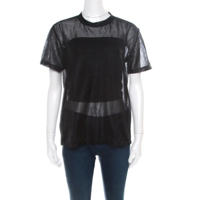 Pre-owned Prada Black Knit Mesh Sheer Short Sleeve Top Xs