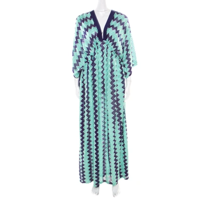 Pre-owned Missoni Mare Bicolor Chevron Patterned Knit Beach Cover Up Kaftan S In Multicolor