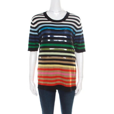 Pre-owned Sonia Rykiel Multicolor Striped Cotton And Silk Vinyl Strip Detail Top M