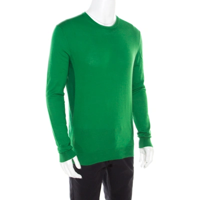 Pre-owned Jil Sander Parrot Green Rib Knit Long Sleeve Crew Neck Pullover L