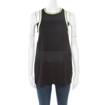 Pre-owned Alexander Wang T By  Black Waffle Knit Neon Contrast Trim Tank Top S