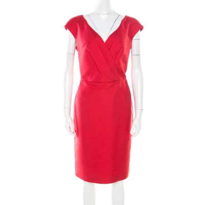 Pre-owned Dior Christian  Rouge Red Cotton Silk Pleated Bodice Sleeveless Sheath Dress L