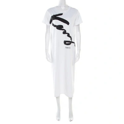 Pre-owned Kenzo White Cotton Signature Print Midi Dress M