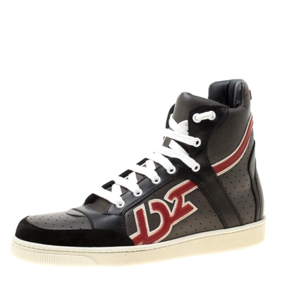 Pre-owned Dsquared2 Grey/black Leather And Suede High Top Sneakers Size 41.5