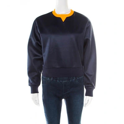 Pre-owned Alexander Wang T By  Navy Blue Neoprene Fleece Lined Oversized Cropped Sweatshirt Xs