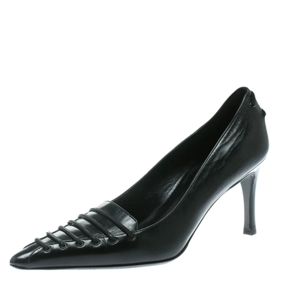 Pre-owned Gucci Black Leather Pointed Toe Pumps Size 34