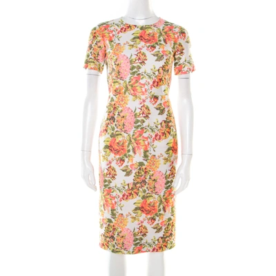 Pre-owned Stella Mccartney Metallic Neon Floral Jacquard Ridley Sheath Dress Xs In Multicolor