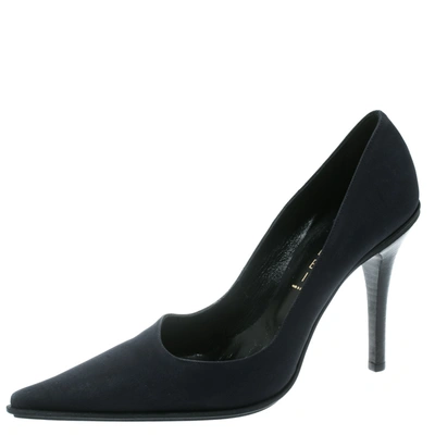 Pre-owned Casadei Navy Blue Satin Pointed Toe Pumps Size 38.5 In Black