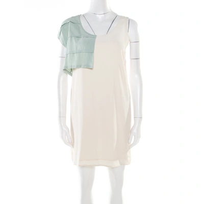 Pre-owned Alexander Wang Cream Silk Pleated Overlay Detail Asymmetric Sleeveless Shift Dress S