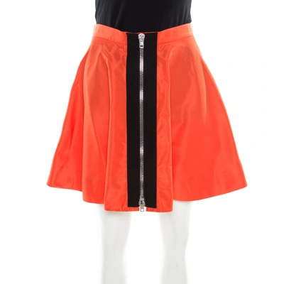 Pre-owned Miu Miu Orange Zip Front Detail Mini Circle Skirt S