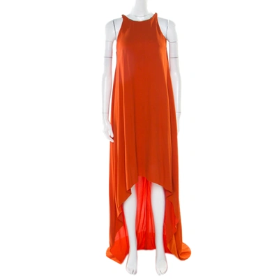 Pre-owned Lanvin Orange Crepe Metal Neck Embellished Sleeveless High Low Dress M