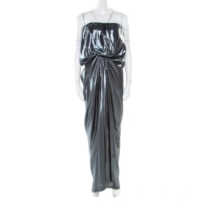 Pre-owned Lanvin Metallic Draped Strapless Dress M