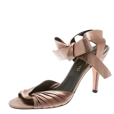 Pre-owned Valentino Garavani Blush Pink Pleated Satin Ankle Strap Sandals Size 38.5